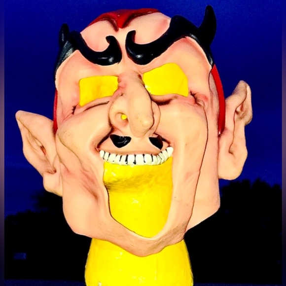 Vintage Lucifer Costume Horned Horny Devil Satan Rubber Adult Size Mask - Picture 4 of 10